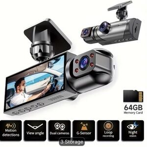 PODOFO Dual Camera Car Dash Cam, Front 1080P Built-in 480P  64 GB Memory Card